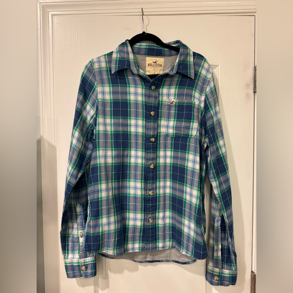 Hollister Men's Green and Blue Plaid Shirt NWT